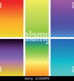 Schema geometrico di sfondo astratto. Set di 6 backdrop vettoriali a gradiente basso. Illustrazione Vettoriale