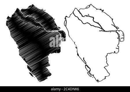 Città di Zhongshan (Repubblica popolare Cinese, Provincia di Guangdong) mappa vettoriale illustrazione, schizzo di ciottoli Città di Chungshan, Shiqi o Shekki mappa Illustrazione Vettoriale