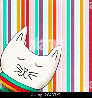 Un vettore di gattino dormiente di fumetti in una linea di colore verticale Foto Stock