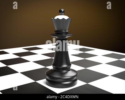 Queen. Pezzo nero scacchi sulla scacchiera. rendering 3d Foto Stock
