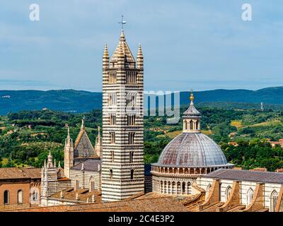 Il tetto a cupola e il campanile della Cattedrale di Siena. Siena. Italia. Foto Stock