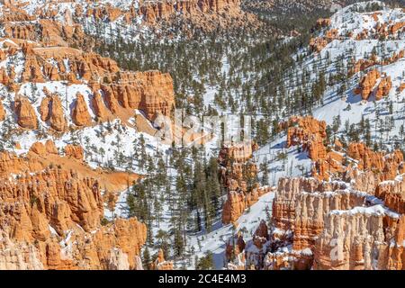 In inverno, si affaccia su un Bryce Canyon innevato nello Utah Foto Stock