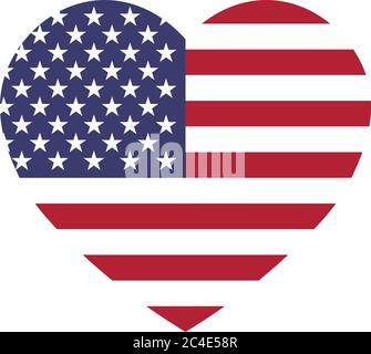 Bandiera degli Stati Uniti in forma di cuore. Simblolo patriottico nazionale degli Stati Uniti d'America. Semplice illustrazione vettoriale piatta. Illustrazione Vettoriale