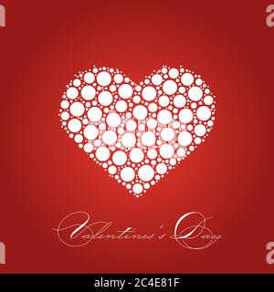 Happy Valentines Day - elegante scheda grafica con cuore punteggiato e scritta calligrafica su sfondo rosso gradiente. Illustrazione Vettoriale