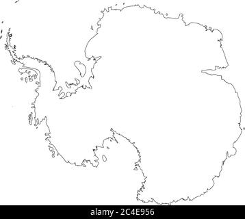 Mappa dell'Antartide. Contorno nero. Illustrazione vettoriale dettagliata e isolata su sfondo bianco. Illustrazione Vettoriale