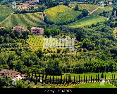 Vista aerea di San Gimignano, Italia Foto Stock