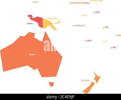 Mappa politica infografica molto semplificata di Australia e Oceania. Semplice illustrazione geometrica vettoriale. Illustrazione Vettoriale