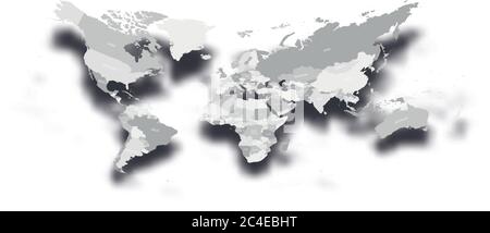 Mappa politica moderna del mondo. Design distorto con angoli piegati e ombre. Illustrazione vettoriale effetto 3D. Illustrazione Vettoriale