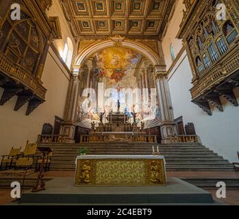 La navata e l'altare della Chiesa della Santissima Annunziata. Santa Maria della Scala. Siena. Foto Stock