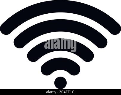 Simbolo WiFi. Segnale di connessione Internet wireless o hotspot. Icona vettoriale semplice piatta nera con angoli arrotondati. Illustrazione Vettoriale