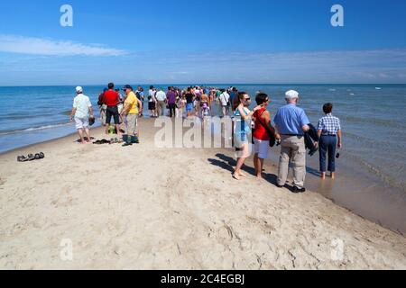 Grenen (punta più settentrionale della Danimarca dove si incontrano i due mari di Kattegat e Skagerrak), Skagen, Jutland, Danimarca, Europa Foto Stock