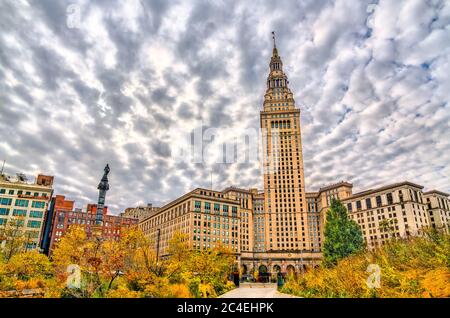 Terminal Tower costruito nel 1930 a Cleveland, Ohio Foto Stock