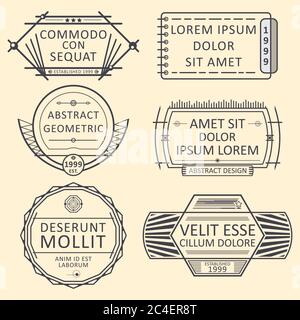 Set di insegne, timbri o logotipi d'epoca. Illustrazione vettoriale. Illustrazione Vettoriale