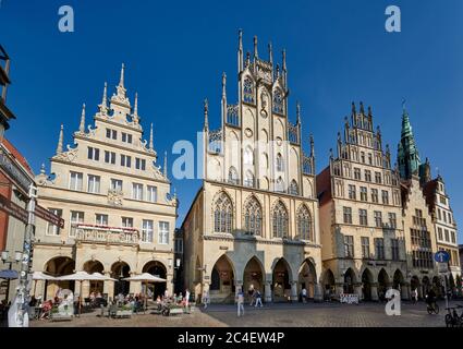 Mercato principale storico e municipio, Muenster, Nord Reno-Westfalia, Germania Foto Stock