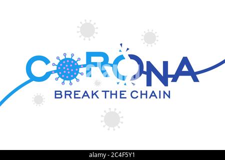 Il virus corona rompere la catena sfondo bianco Illustrazione Vettoriale