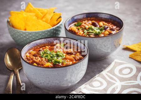 Chili con carne, tradizionale cibo messicano. Foto Stock