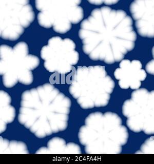 Natale modello senza giunture di grandi fiocchi di neve sfocati, bianco su sfondo blu Illustrazione Vettoriale