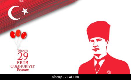 Illustrazione vettoriale di 29 ekim Cumhuriyet Bayrami significa in inglese 29 ottobre giorno della Repubblica Turchia. Mustafa Kemal Atatürk è il primo presidente della Turchia Illustrazione Vettoriale