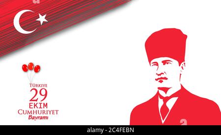 Illustrazione vettoriale di 29 ekim Cumhuriyet Bayrami significa in inglese 29 ottobre giorno della Repubblica Turchia. Mustafa Kemal Atatürk è il primo presidente della Turchia Illustrazione Vettoriale