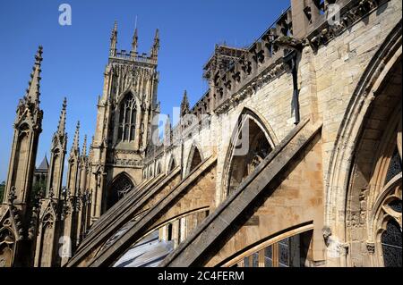 Guardando verso ovest lungo la navata centrale dal tetto del transetto Sud di York Minster. Foto Stock