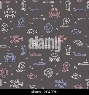 Vintage Sea LIFE pattern. Sfondo vettoriale senza giunture. Illustrazione Vettoriale