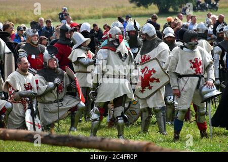 Grunwald, Polonia - 14 luglio 2018: Battaglia di Grunwald 1410 rientrata Foto Stock