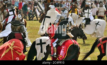 Grunwald, Polonia - 14 luglio 2018: Battaglia di Grunwald 1410 rientrata Foto Stock