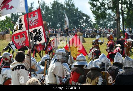 Grunwald, Polonia - 14 luglio 2018: Battaglia di Grunwald 1410 rientrata Foto Stock