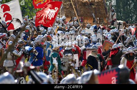 Grunwald, Polonia - 14 luglio 2018: Battaglia di Grunwald 1410 rientrata Foto Stock