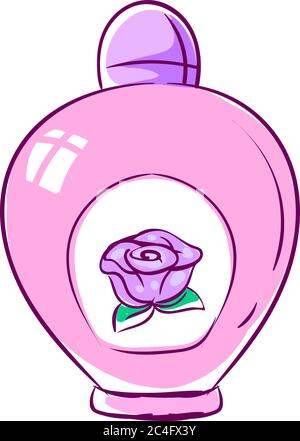 Bottiglia di profumo di rosa, illustrazione, vettore su sfondo bianco Illustrazione Vettoriale