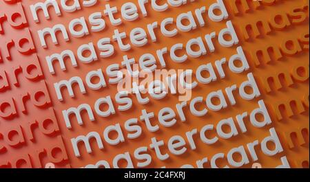 Mastercard Multiple Typography su Orange Wall 3D rendering Foto Stock