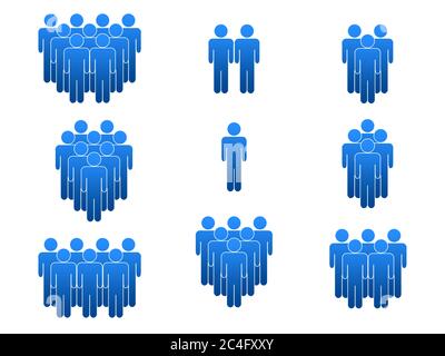 Icona persone impostata in blu sfumato con un bordo bianco Foto Stock