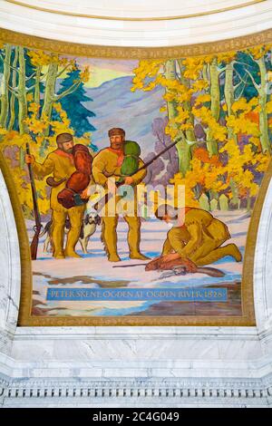 Rotunda murale nel Campidoglio dello Stato, Salt Lake City, Utah, USA, Nord America Foto Stock