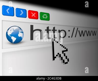 Finestra del browser Concept con un puntatore del mouse di grandi dimensioni Foto Stock