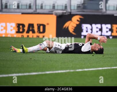 Torino, Italia. 26 Giugno 2020. Cristiano Ronaldo del FC Juventus reagisce durante una partita di calcio tra FC Juventus e Lecce a Torino, 26 giugno 2020. Credit: Federico Tardito/ Xinhua/Alamy Live News Foto Stock