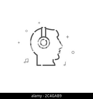 Cuffie con microfono icona a linea semplice. Ascoltare il simbolo della musica, il pittogramma, il segno. Sfondo chiaro. Foto Stock