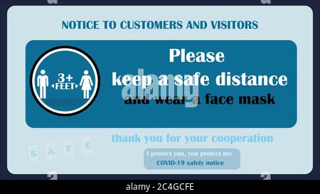 Indossare il simbolo e il simbolo della maschera facciale. Non entrare senza una maschera facciale. Proteggersi da Coronavirus. Avviso COVID-19. Cartello di avvertenza per proteggere f Foto Stock