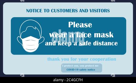 Indossare il simbolo e il simbolo della maschera facciale. Non entrare senza una maschera facciale. Proteggersi da Coronavirus. Avviso COVID-19. Cartello di avvertenza per proteggere f Foto Stock
