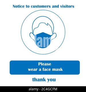 Indossare il simbolo e il simbolo della maschera facciale. Non entrare senza una maschera facciale. Proteggersi da Coronavirus. Avviso COVID-19. Cartello di avvertenza per proteggere f Foto Stock