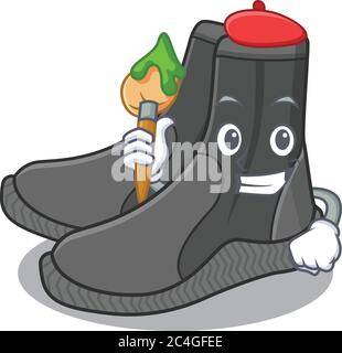 Dive Boaties artista cartoon Picture Style dipingere un paesaggio utilizzando un pennello Illustrazione Vettoriale