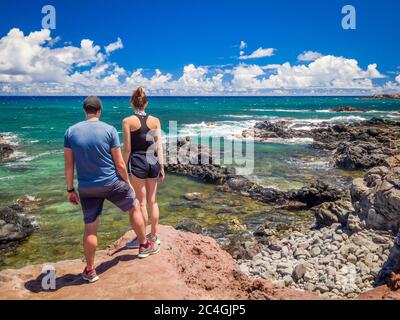 Ho'okipa Beach Park a Maui Hawaii, sito di windsurf, grandi onde e grandi tartarughe Foto Stock