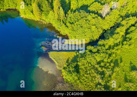 Vista aerea del fiume Matica sul Parco Nazionale dei Laghi di Plitvice, Croazia Foto Stock