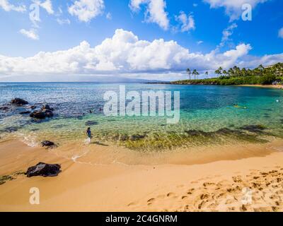 Kapalua Beach Bay, Maui, Isole Hawaiiane splendido fondale marino e atmosfera familiare Foto Stock