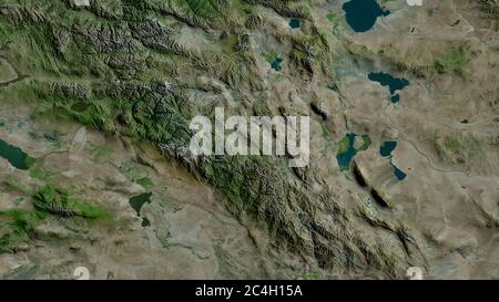 Bayan-Ölgiy, provincia della Mongolia. Immagini satellitari. Forma delineata rispetto alla sua area di paese. Rendering 3D Foto Stock