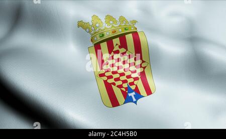 Illustrazione 3D di una bandiera di provincia sventolante di Tarragona (Spagna) Foto Stock
