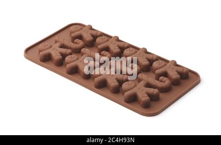 Stampo di cioccolato e silicone caramella isolato su bianco Foto Stock