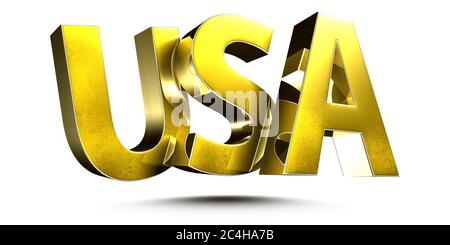 Illustrazione 3D USA Gold isolato su sfondo bianco.(con Clipping Path) Foto Stock