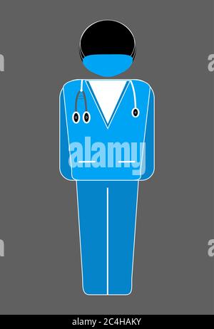 Icona medico uomo blu con stetoscopio bianco o nero Illustrazione Vettoriale
