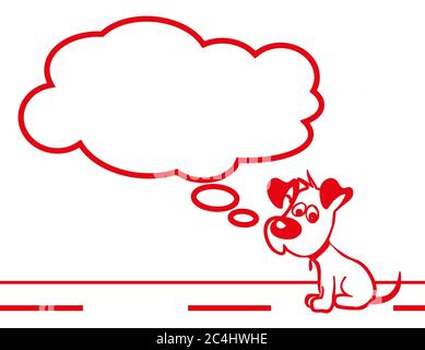 Immagine piatta rossa triste del cucciolo. Immagine di un cucciolo triste con nuvola completamente modificabile. Può essere utilizzato come poster, carta da parati, t-shirt di design e molto altro. Foto Stock