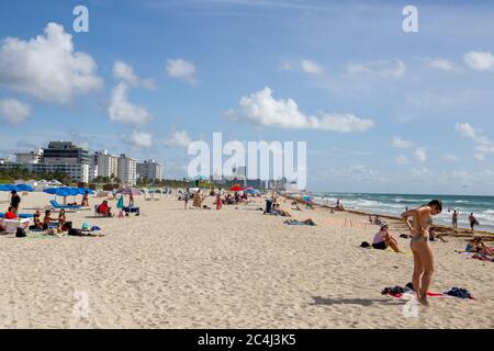 La spiaggia a South Pointe Park, South Beach, Miami Florida. Foto Stock